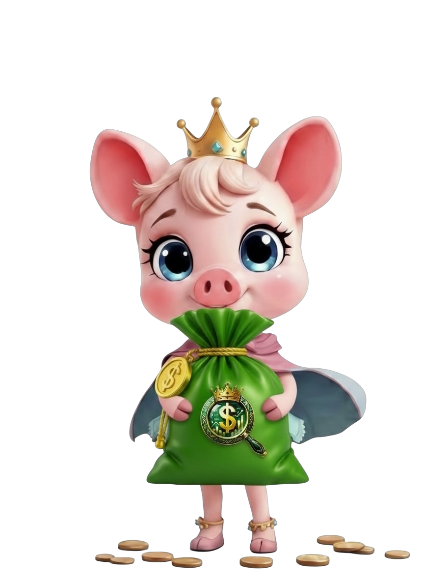 Penny holding a money bag