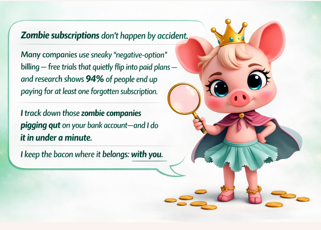 Penny: Zombie subscriptions don't happen by accident. 94% of people pay for at least one forgotten subscription.